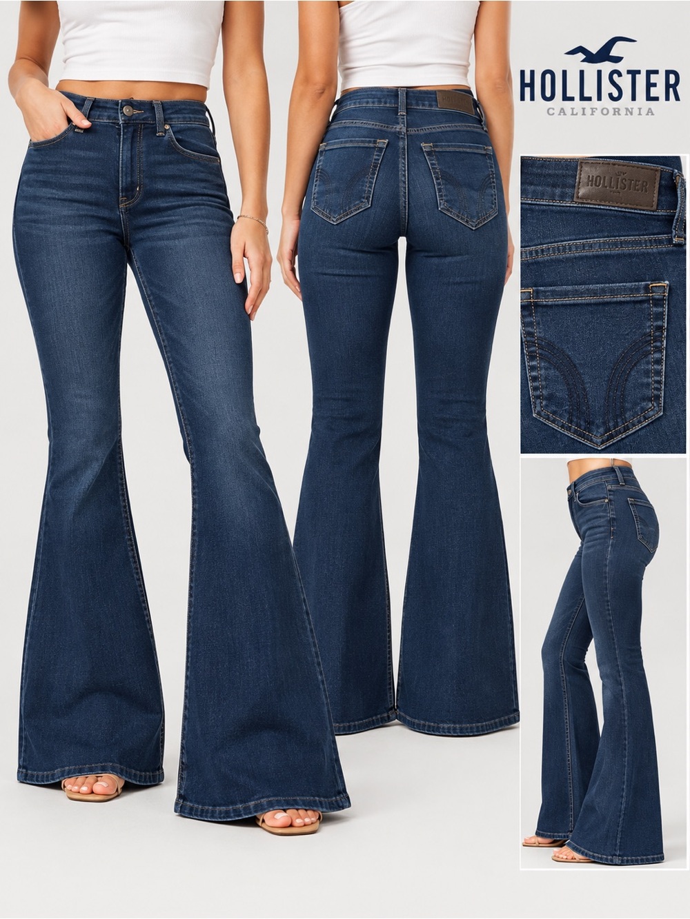 Hollister Curvy High-Rise Flare Jeans W27 Short Dark Wash Stretch